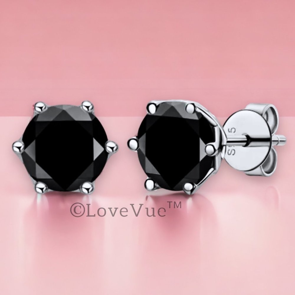 Certified 2ct. t.w. Black Diamond Solitaire 6-prong Stud Earrings - Picture 1 of 16